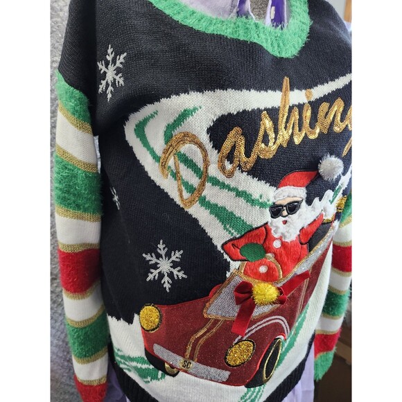 Christmas Holiday Festive Sweater Featuring Santa In A Red Car with Dashin Santa - Picture 2 of 5